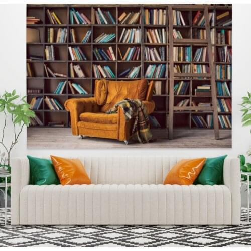 Sofa with Bookshelf Tapestry Vintage Exotic Summer Plant Nature Frame for Bedroom Photography Wall Decor