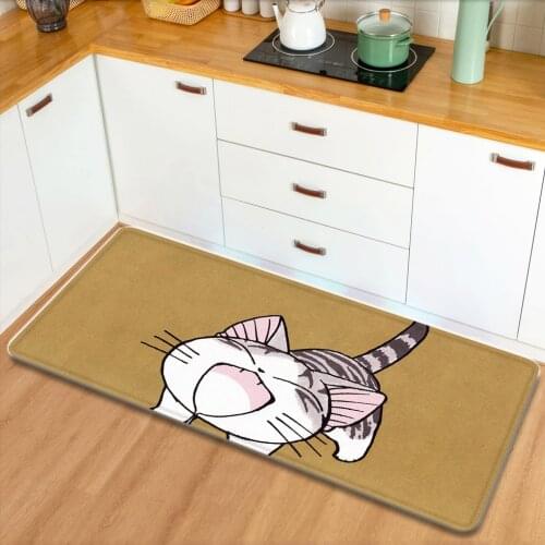Chis Cat Cartoon Long Kitchen Carpet Absorbent Non-slip Bedroom Living Room Mat Soft Entrance Doormat Hogar Carpet Bedroon Cute