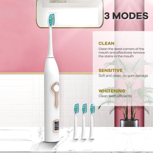 Electric Toothbrush Rechargeable Automatic Sonic Soft Bristle Toothbrush Vegan Eco Friendly Waterproof Ipx7 with 2mins