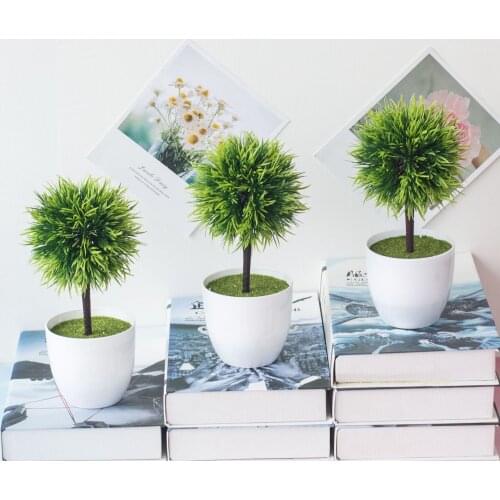 13x24cm Artificial Small Tree Potted Bonsai Green Grass Ball Home Garden Bedroom Living Room Balcony Party Decor Fake Plants