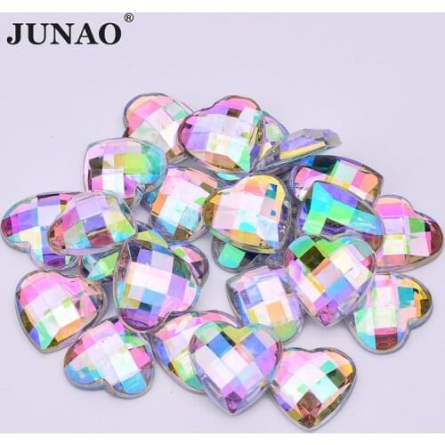 JUNAO 8 10 12 14 18mm Crystal AB Heart Rhinestones Flat Back Acrylic Crystal Strass Non Hotfix Clear Crystals Stones for Clothes