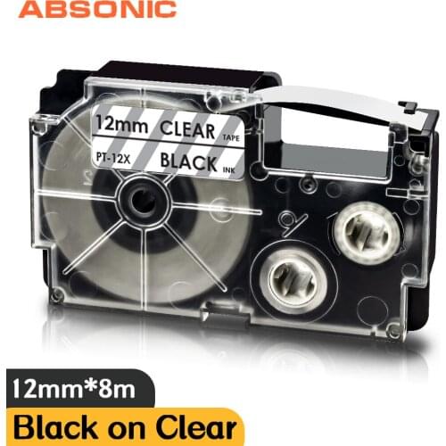 Absonic 12mm Label Cassette XR-12X for Brother XR12X XR 12X Black on Clear Label Tape Compatible for Casio KL-60 label Maker