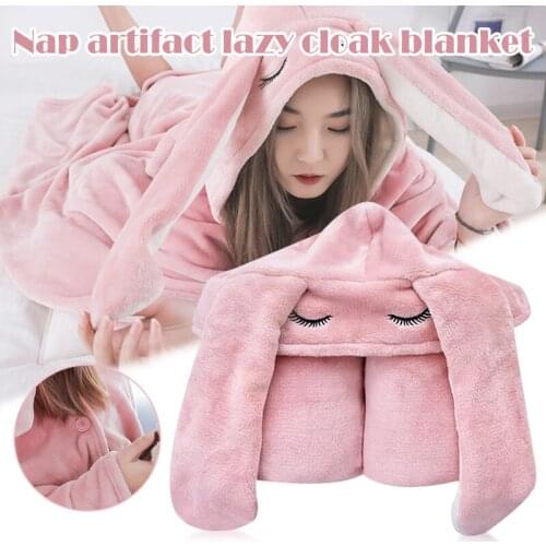 Air Conditioning Blanket Office Blanket Cloak Cartoon Rabbit Ears Nap Cape Shawl -OPK