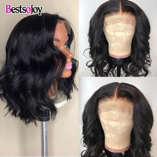 Short Bob Wig Body Wave 13x4 Lace Front Human Hair Wigs For Black Peruvian Bob Lace Closure Wig Pre Plucked Remy Hair Body Wave