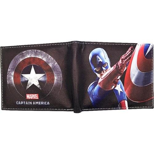 Comics Wallet Captain America Card Bags Famous Amine Cartoon Purse Leather Male Casual Branded Wallets