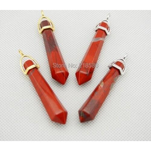C02P02039 Red Jaspers Stone Point Pendant Reiki Chakra Healing Spiritual Pendulum Pendants with Gold or Silver Bail 55mm