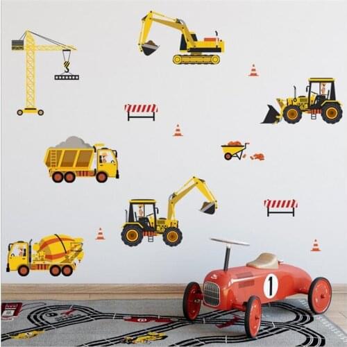 Creative Excavator Engineering Vehicle Wall Stickers For Boys Room Kindergarten Childrens Room Bedroom Preschool Education
