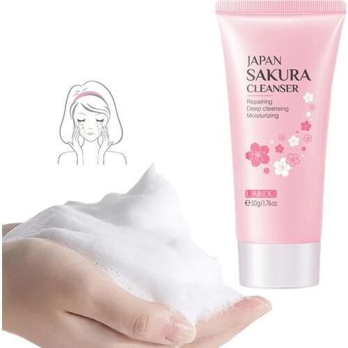LAIKOU Japan Sakura Facial Cleanser Deep Cleaning Moisturizing Remove Blackhead Shrink Pores Reparing Face Skin Care