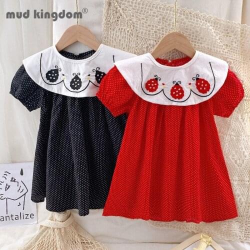 Mudkingdom Little Girls Princess Cute Dress Puff Sleeves Print Ruffled Wave Point Dresses for Toddler Summer Playwear-dresses