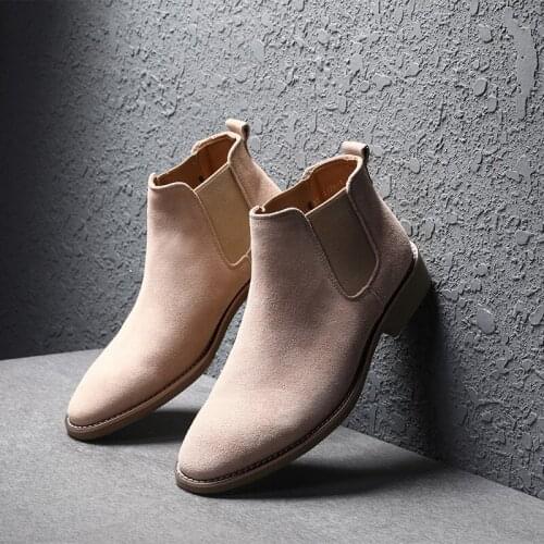 Men Chelsea Boots Ankle Cow Suede Genuine Leather shoes Men Boots Autumn Winter Boots ST403