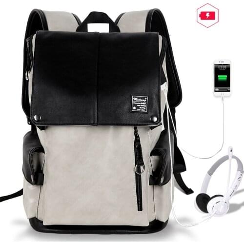 Man Backpack PU Leather USB Recharging Laptop School BaG Male Waterproof Travel Backpack Fashion Casual Quality Bag