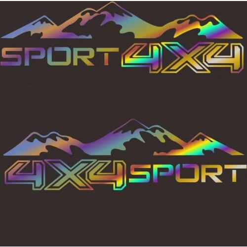 2pc 4X4 Mountain Graphic Car Sticker Laser Reflective For Truck Decal SUV JEEP Pickup D-MAX Navara