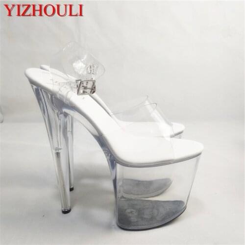 New style, beautiful transparent platform, high heels, 20 cm sexy model sandals, pole dancing shoes