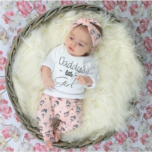 Baby Girls Clothing 3Pcs Set Toddler Letter Daddys little Girl Tops Long Pants Leggings with Headband Infant Newborn Clothes
