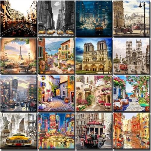 Painting By Numbers Street Landscape Framed 60x75 For Drawing On Canvas With Coloring By Number Paint Kits Home Decoration Art