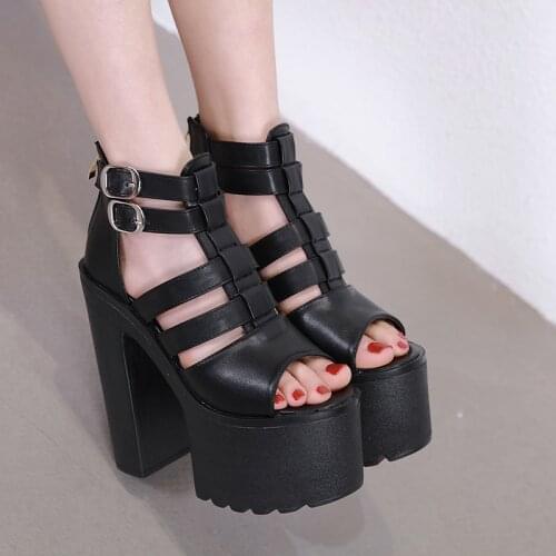 Female Summer 14CM Thick with High-heeled Word with Sandals Simple Roman Sandals High Female