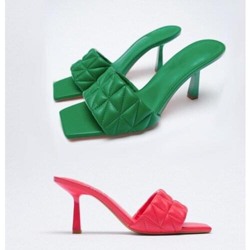 Shoes Womans Slippers Med Luxury Slides Rubber Flip Flops Square Toe Thin Heels Heeled Mules 2021 Designer Hawaiian Summer