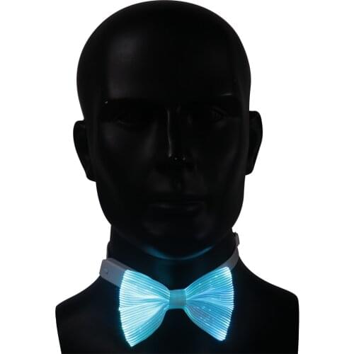 Light Up Bow Tie 7 Glow Colors LED Bow Ties USB Rechargeable White Fiber Optic Glow Neck Tie Christmas New Year Halloween