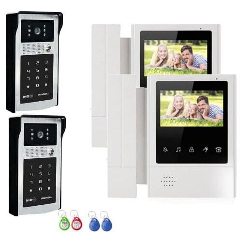 XINSILU Video Door Phone Kits 2XTouch Key LCD Color Monitor 4.3"+2X Night Version FRID Cameras Intercom Video Doorbell System
