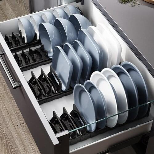 Kitchen drawer type retractable drain dish rack non-slip dish storage rack adjustable tableware organizer water cup holder