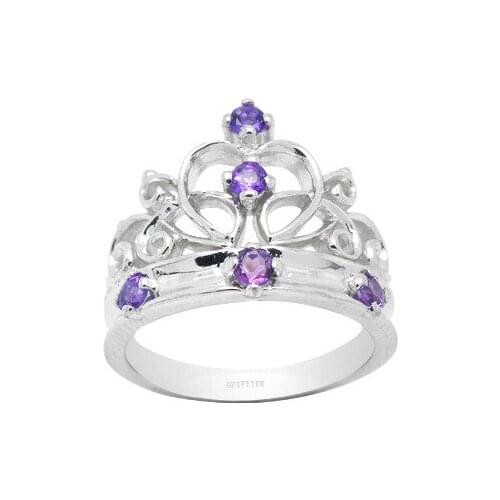 CoLife Jewelry Vintage 925 Silver Crystal Ring for Party 2mm Natural Amethyst Ring Sterling Silver Amethyst Jewelry