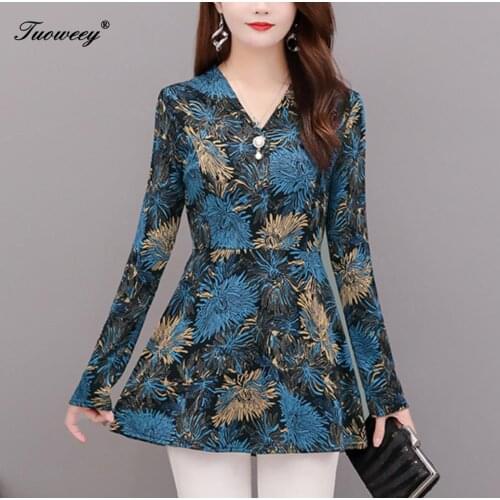 2020 print women floral 5XL plus size women Tops long sleeve v-neck womens spring blouses femme womens tops and blouses