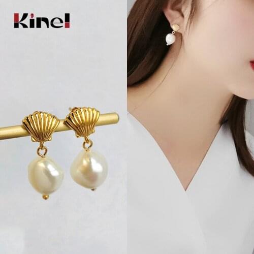 Kinel 18K Gold Natural Pearl Earring Ladies Freshwater AAAA Pearl Stud Earring Accessories Earrings 925 Sterling Silver Earrings