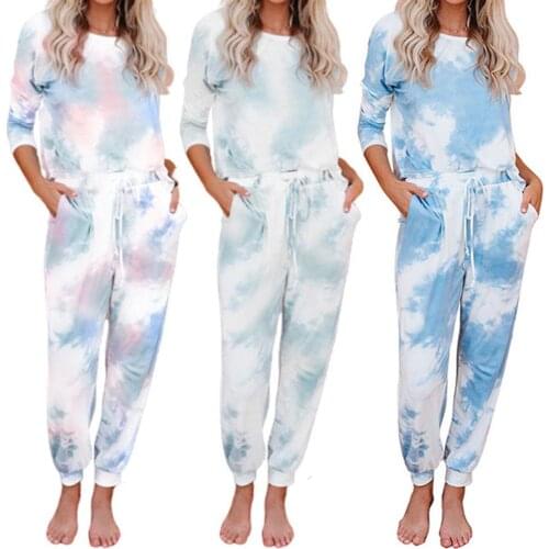Women 2 PCS Set Blouse Tops Pants Sets Sportswear Tracksuits Outfits Women Casual Tie Dye Outfits Blouse Pants ropa mujer mono