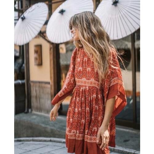Happie Queens women floral print batwing sleeve beach Bohemian mini dress Ladies o-neck Summer Boho happie dress vestidos