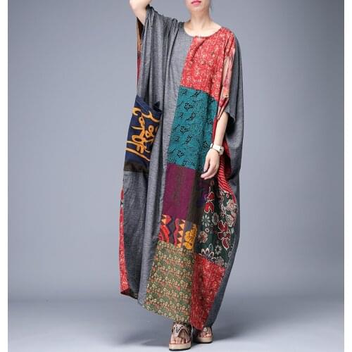 Women Summer Cotton Linen Patchwork Plus Size Dress Ladies Oversized Female Vintage Dresses Robes Ladies Retro Dress 2019