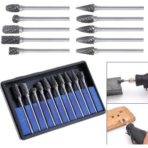 10pcs 2.35 x 6mm Carbide Rotary File Tungsten with Plastic Box for Polished / Carved