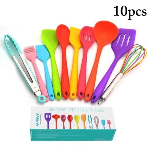 10Pcs/Set Food Grade Silicone Kitchen Utensil Set Non-Stick Cooking Utensil Baking Utensil Cooking Tools Accessories