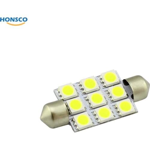 10pcs/lot 39mm 41mm 9-SMD 5050 LED Car Lamp Auto Festoon Dome Light For Interior Lights Bulb for DC 12V Warm White Parking Bulbs