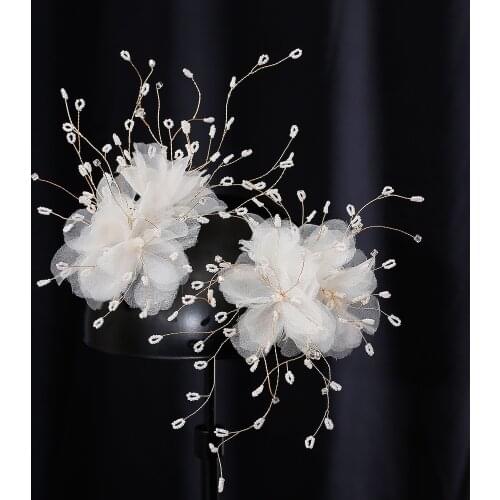 2pcs White Gauze flower Side clip women party barrettes Wedding headpiece bridal hair Accessories Hair Ornament