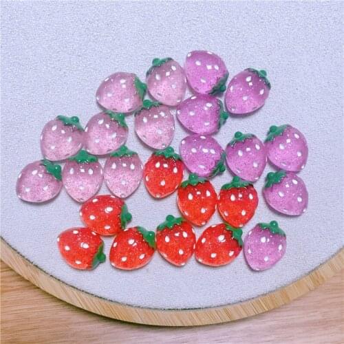 20pcs/lot DIY Imitation crystal strawberry lovely resin Padded Patches Appliques For Clothes Sewing Supplies DIY Hair Decoration