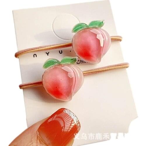 2021 New Creative Childrens Cute Fruit Small Hair Ring Baby Q Cute Multi-faceted Sparkling Strawberry Hair Rope Rubber Band