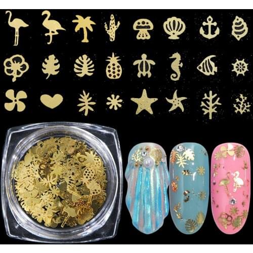 3D Woman Nail Art Decorations The undersea world/Romantic starry sky Design Metal Gold Sequins Jewelry Toenail Nail Accessory
