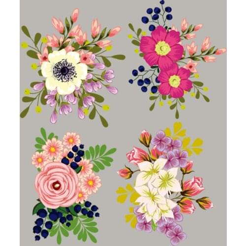 4Pcs/Set Flower Patch Iron Stripe Thermal Transfer A-Level Washable Diy Garment Patches Girl T-Shirt Dresses Stickers