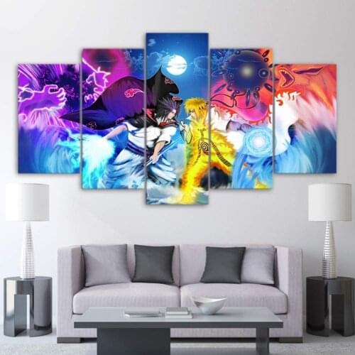 5 Piece Wall Art Canvas Anime Manga Figure Sasuke Pictures And Posters Modern Home Decor Living Room Decoration Paintings