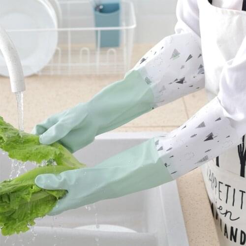 Plus Velvet Warm Rubber Housework Glove Autumn Winter Kitchen Bathroom Antifreeze Hands Cleaning Durable Waterproof Long Gloves
