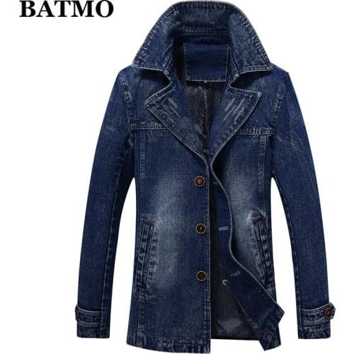 BATMO 2018 new arrival autumn high quality cotton denim trench coat men,mens denim casual jackets ,plus-size S-4XL,F8929