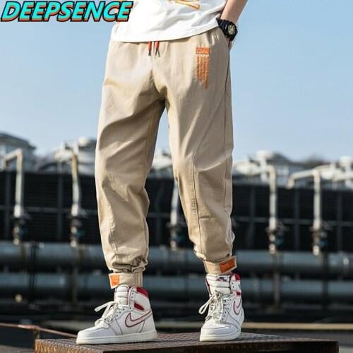 Men Spring And Autumn Party Cargo Pants Men Cotton Letter Drawstring Safari Style Loose Fit Fashion Ankle Lenght Pants Men