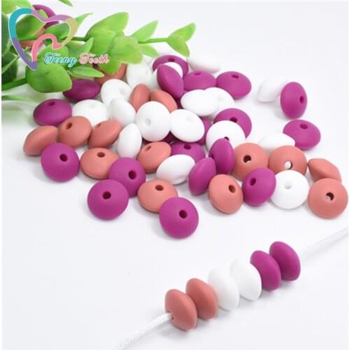 50 PCS Maroon Silicone Lentil Beads 12 MM Food Grade Silicone Baby Teething Products Chews Pacifier Chain Clips Baby Teethers