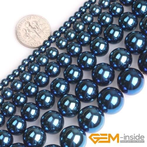 Blue Metallic Coated Round Reflection Magnetic Hematite Beads For Jewelry Making Strand 15" DIY Bracelet Necklace Jewelry Bead