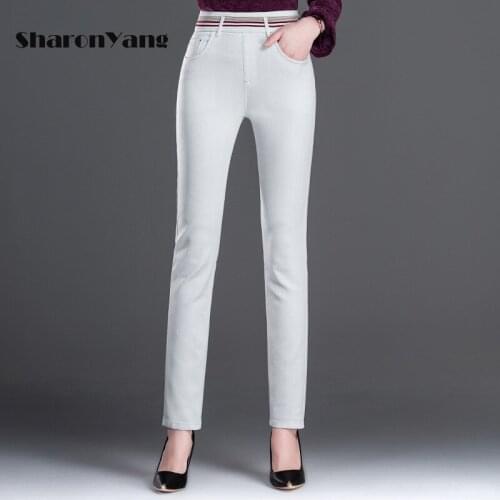 Black Mom Jeans Women Casual Pants Elastic High Waist Jeans Pencil Pants Fashion Denim Trousers Plus-Size White Spring Autumn