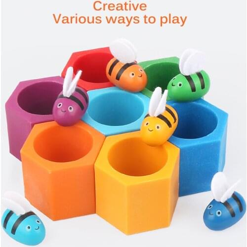 Wooden Toys Montessori Hive Board Games Children Early Education Clip Catch Bee Sensory Toys For Kids Hand-Eye Coordination Game