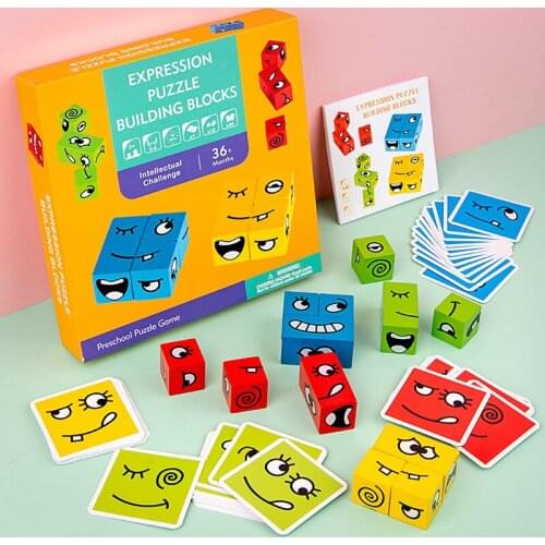 Kids Puzzle Blocks Wooden Toys Children Logical Thinking Training Toys Parent-child Board Game Expression Puzzle Building Blocks