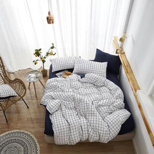 Home Textile Simple Lattice Duvet Cover Pillowcase Bed Sheet Boy Girls Comforter Cover Bedding Sets 4Pcs Single Double Bedlinen