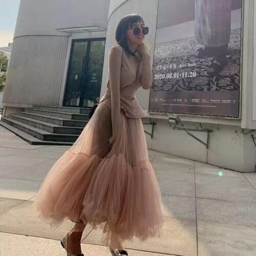 Brand Quality Tulle Skirts 2022 Early Spring Temperament Girl Ankle Length Puffy Long Vestidos A Mesh Outer Wear Gentle Skirt