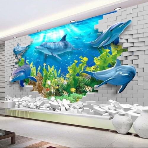 Custom Photo 3D Underwater World Dolphin Home Decoration Mural Wall Painting Wallpaper For Living Room Kids Room Bedroom Walls